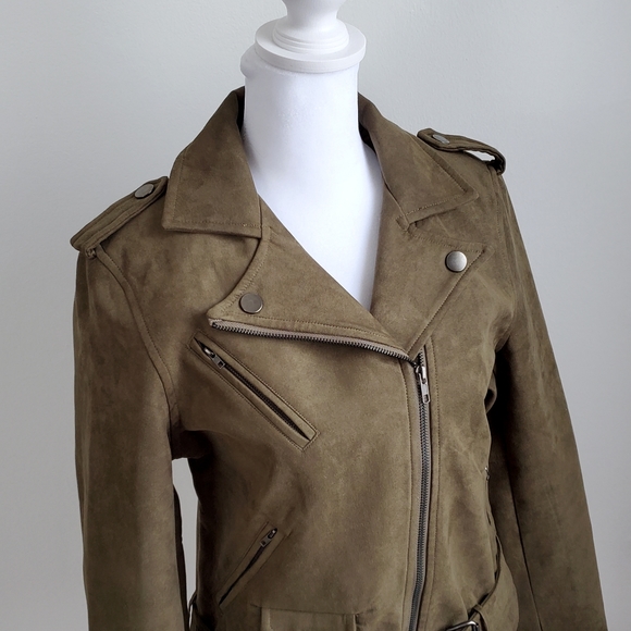 Olive Green Boohoo Faux Leather Moto Jacket - Picture 4 of 7
